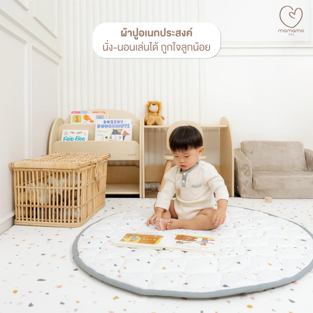 ผ้าปูรองคลาน MAMAMO ลาย PASTEL TERRAZZO รูปทรงวงกลม เนื้อผ้านุ่มนิ่ม มีปุ่มกันลื่น พร้อมส่ง