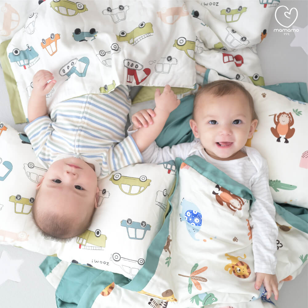 ผ้าห่ม MAMAMO ผ้า TENCEL ลาย HAPPY ANIMALS ขนาด 120X150 CM. แถมฟรี ปลอกหมอน พร้อมส่ง