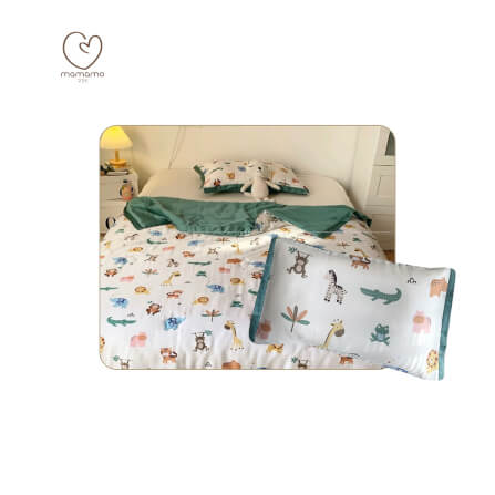 ผ้าห่ม MAMAMO ผ้า TENCEL ลาย HAPPY ANIMALS ขนาด 120X150 CM. แถมฟรี ปลอกหมอน พร้อมส่ง_0