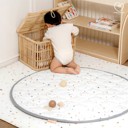 ผ้าปูรองคลาน MAMAMO ลาย PASTEL TERRAZZO รูปทรงวงกลม เนื้อผ้านุ่มนิ่ม มีปุ่มกันลื่น พร้อมส่ง_2