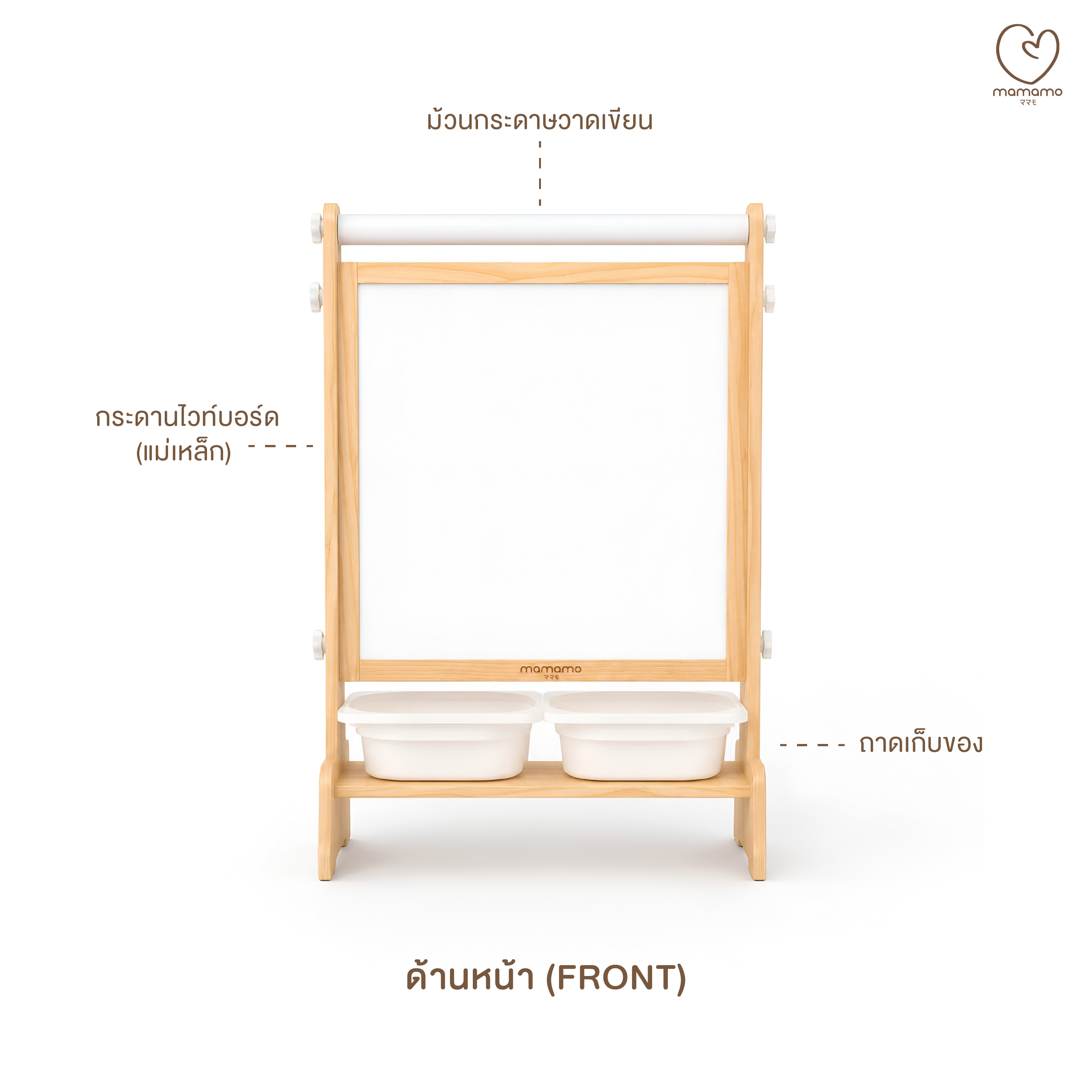 กระดานไวท์บอร์ด 5-IN-1 MAMAMO ไม้ยางพารา ดีไซน์โค้งมน ปลอดภัยต่อลูกน้อย_2