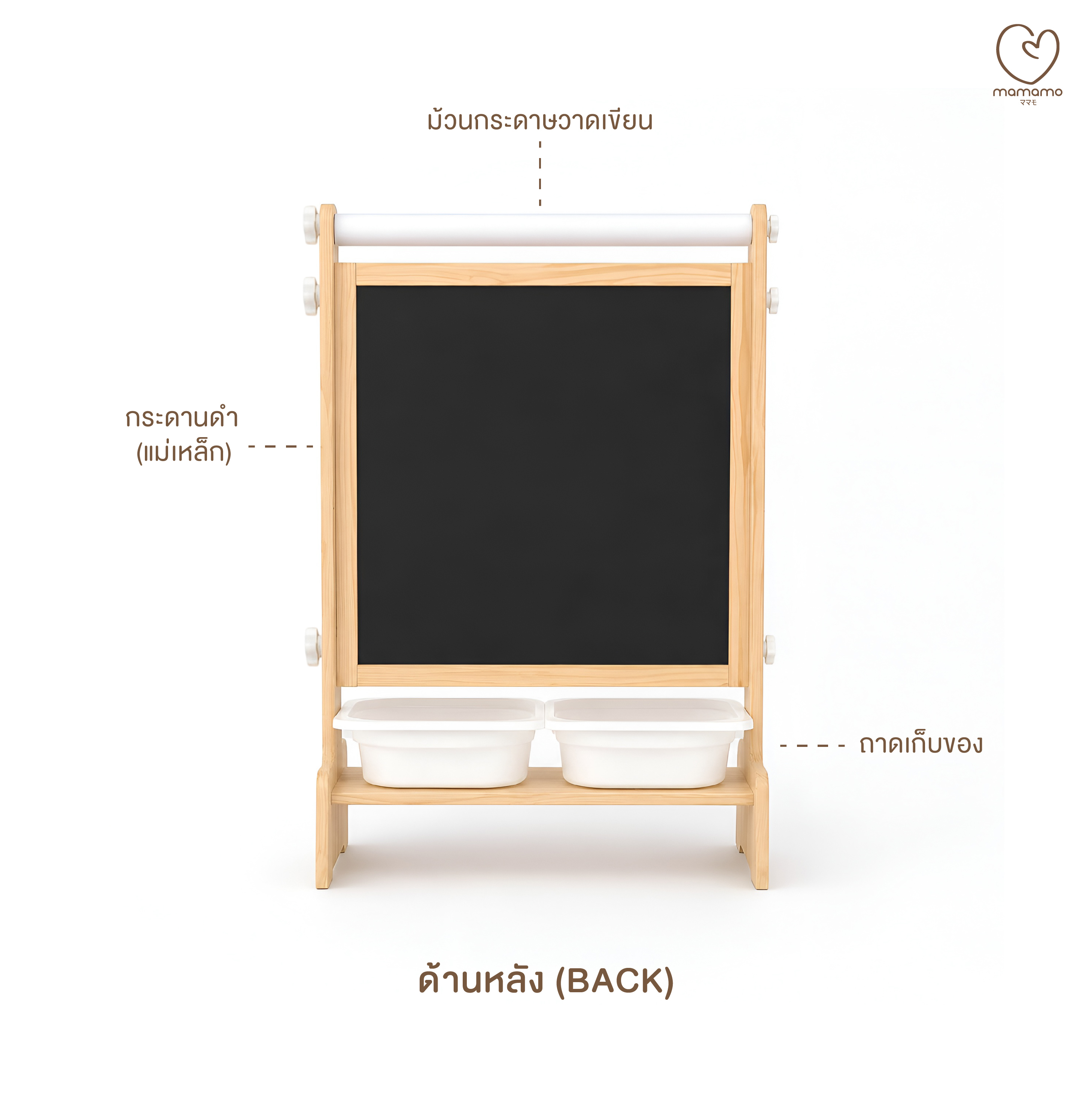 กระดานไวท์บอร์ด 5-IN-1 MAMAMO ไม้ยางพารา ดีไซน์โค้งมน ปลอดภัยต่อลูกน้อย_3