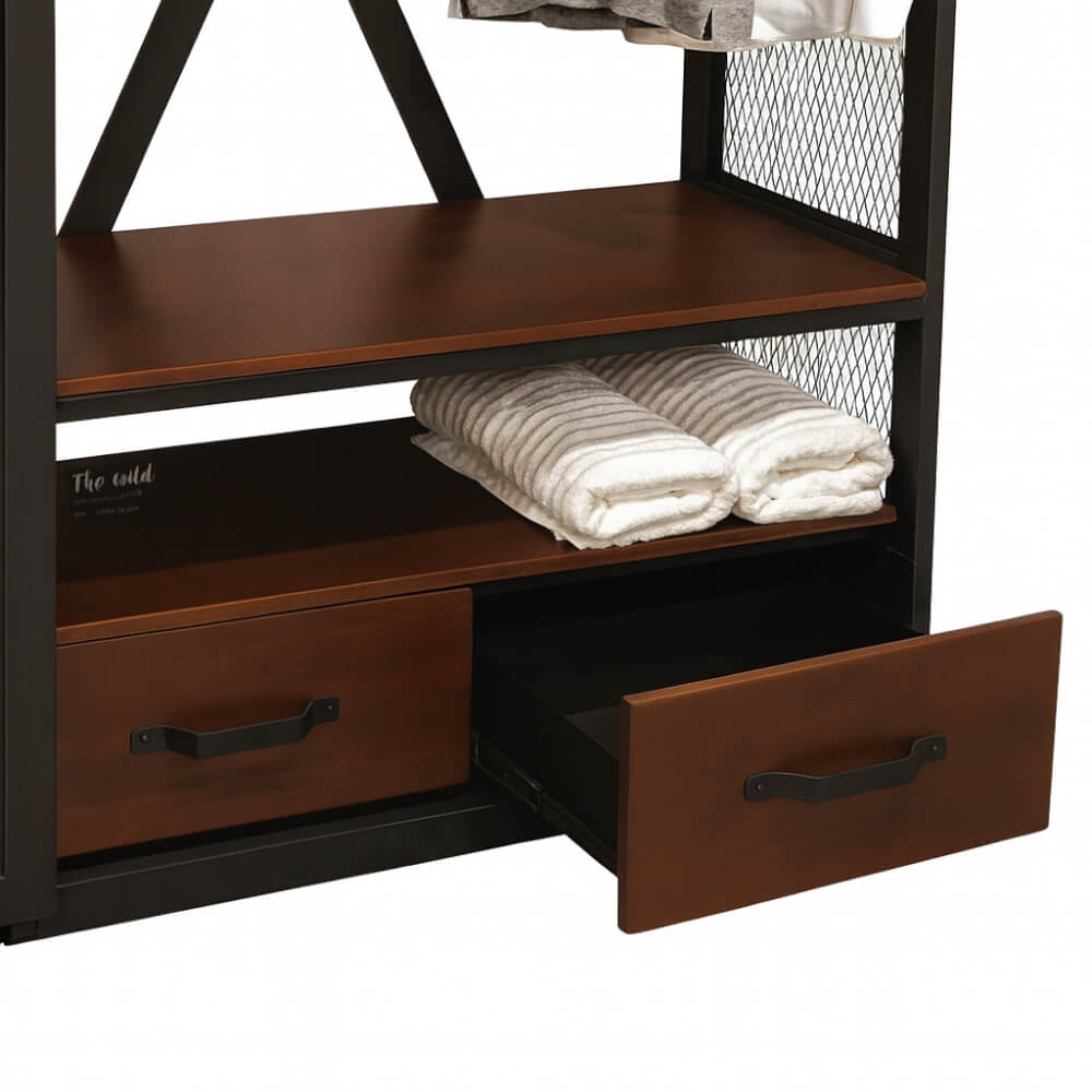 ตู้เสื้อผ้าเหล็กบานเลื่อน THE WILD FURNITURE รุ่น WARROB 200*45*200 ซม. สีไม้ประดู่/ดำ