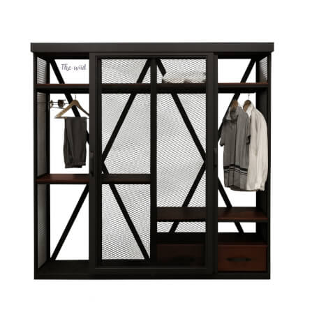 ตู้เสื้อผ้าเหล็กบานเลื่อน THE WILD FURNITURE รุ่น WARROB 200*45*200 ซม. สีไม้ประดู่/ดำ_1