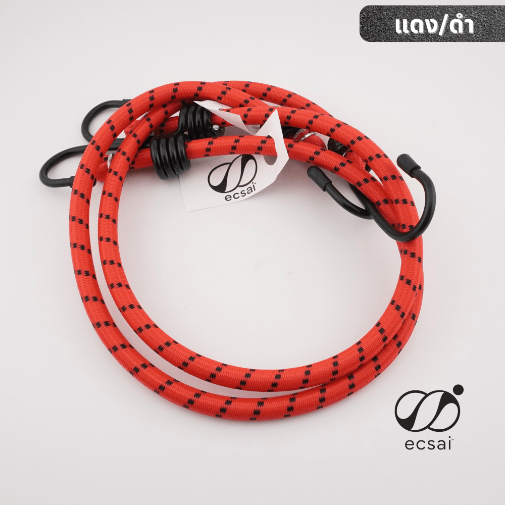 สายรัดยางยืดคุณภาพดี พร้อมตะขอเหล็ก ECSAI ขนาด 120 ซม. สีแดง-ดำ (แพค 2 ชิ้น)