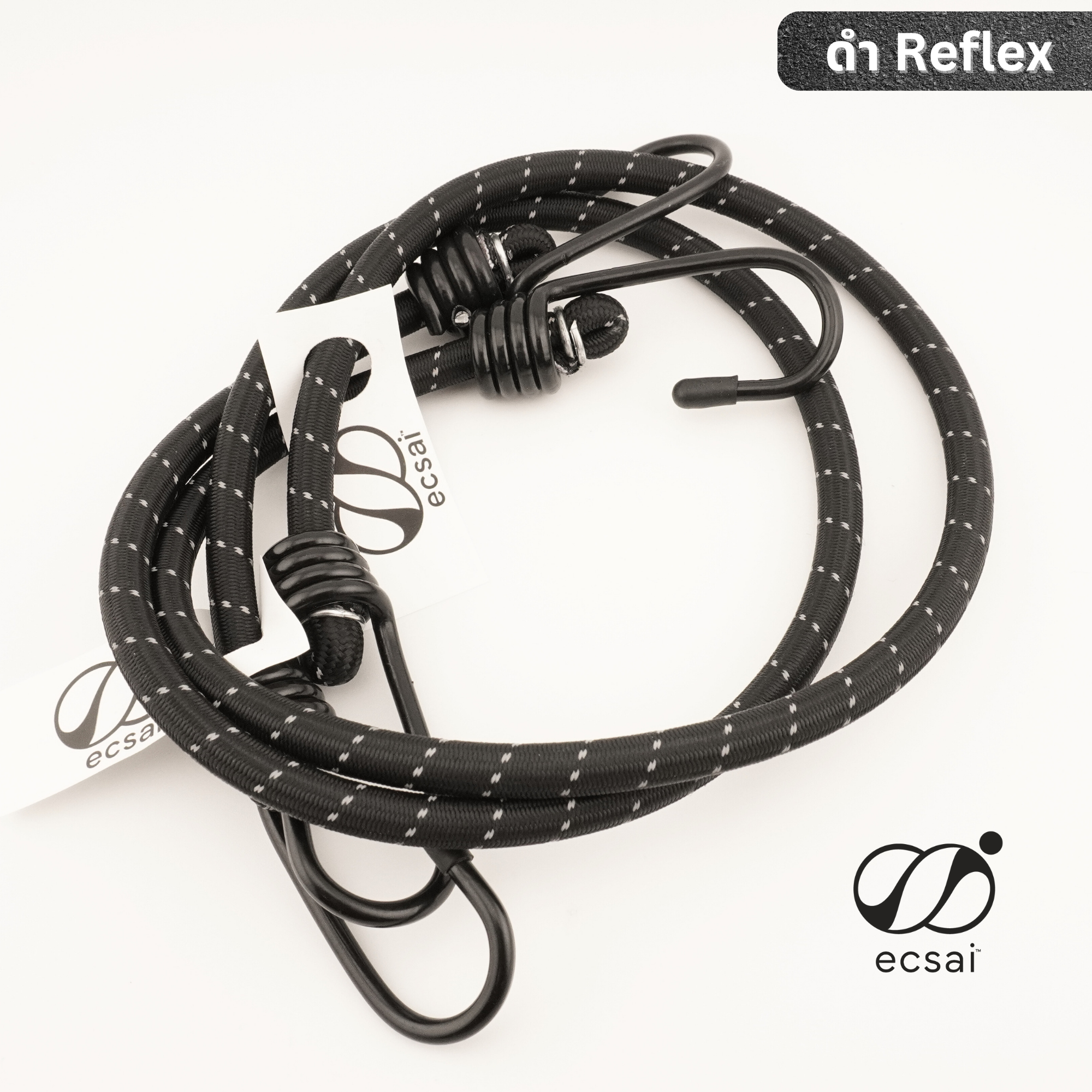 สายรัดยางยืดคุณภาพดี พร้อมตะขอเหล็ก ECSAI ขนาด 60 ซม. สี ดำ-รีเฟลกซ์ (แพค 2 ชิ้น)