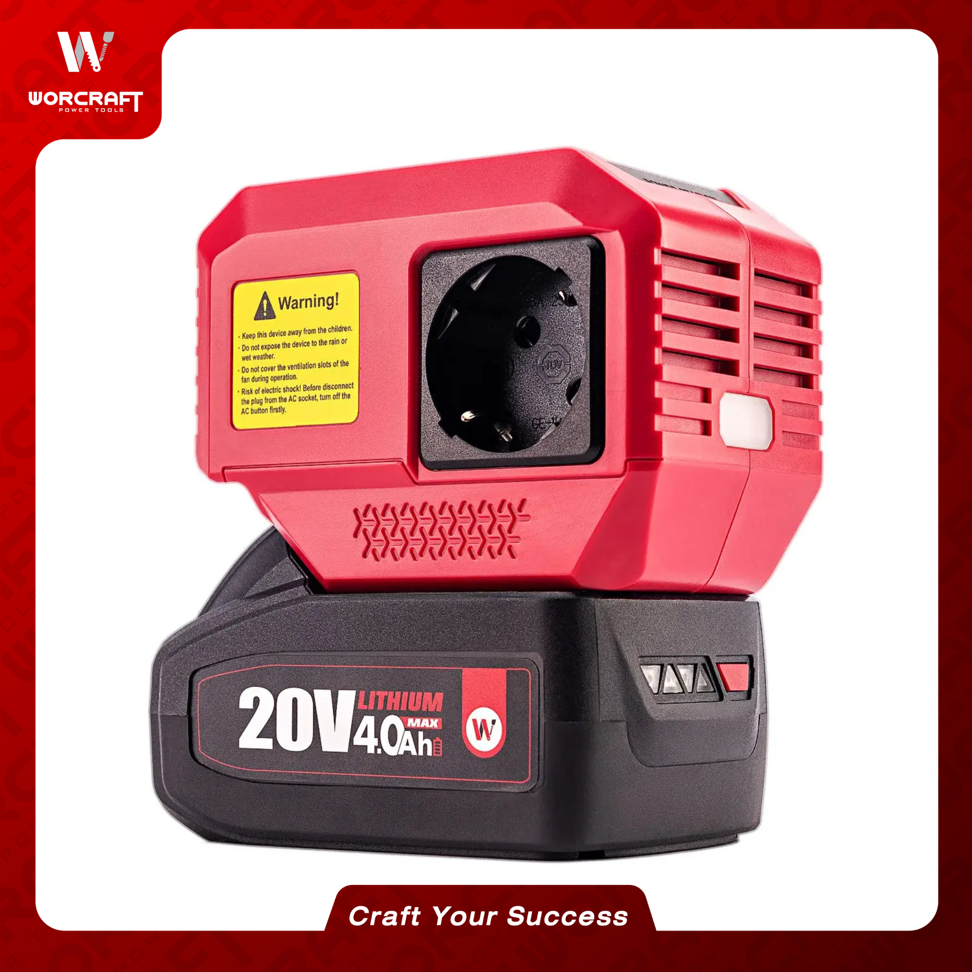 อะแดปเตอร์แปลงไฟไร้สาย WORCRAFT รุ่น CPI-S20LI-200W (พร้อมแบตเตอรี่และแท่นชาร์จ)