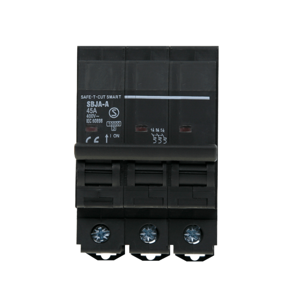 เซอร์กิตเบรกเกอร์ 45 แอมป์ 3 โพล 10KA เซฟ-ที-คัท สมาร์ท รุ่น US สีดำ