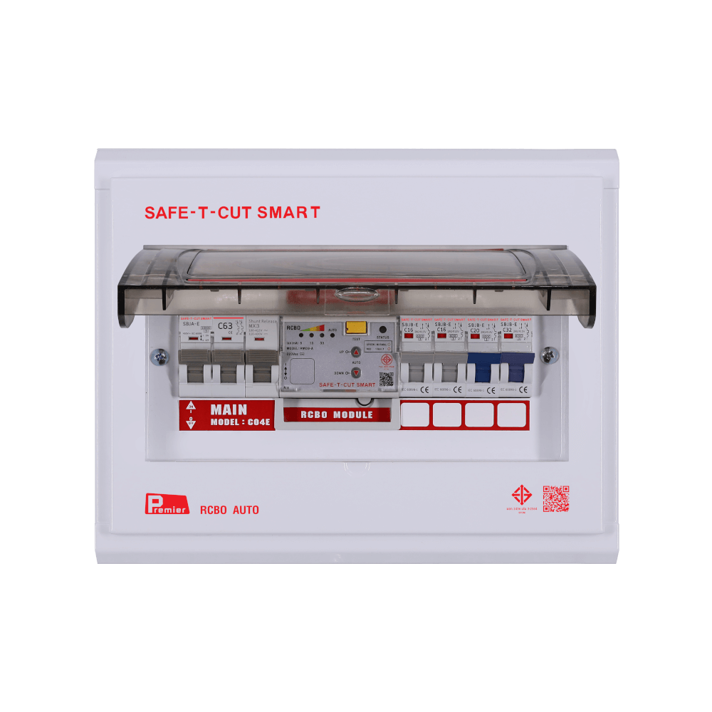 ชุดตู้คอนซูมเมอร์ 4 ช่อง เบรคเกอร์กันดูด 63 แอมป์ เซฟ-ที-คัท สมาร์ท รุ่น PREMIER AUTO