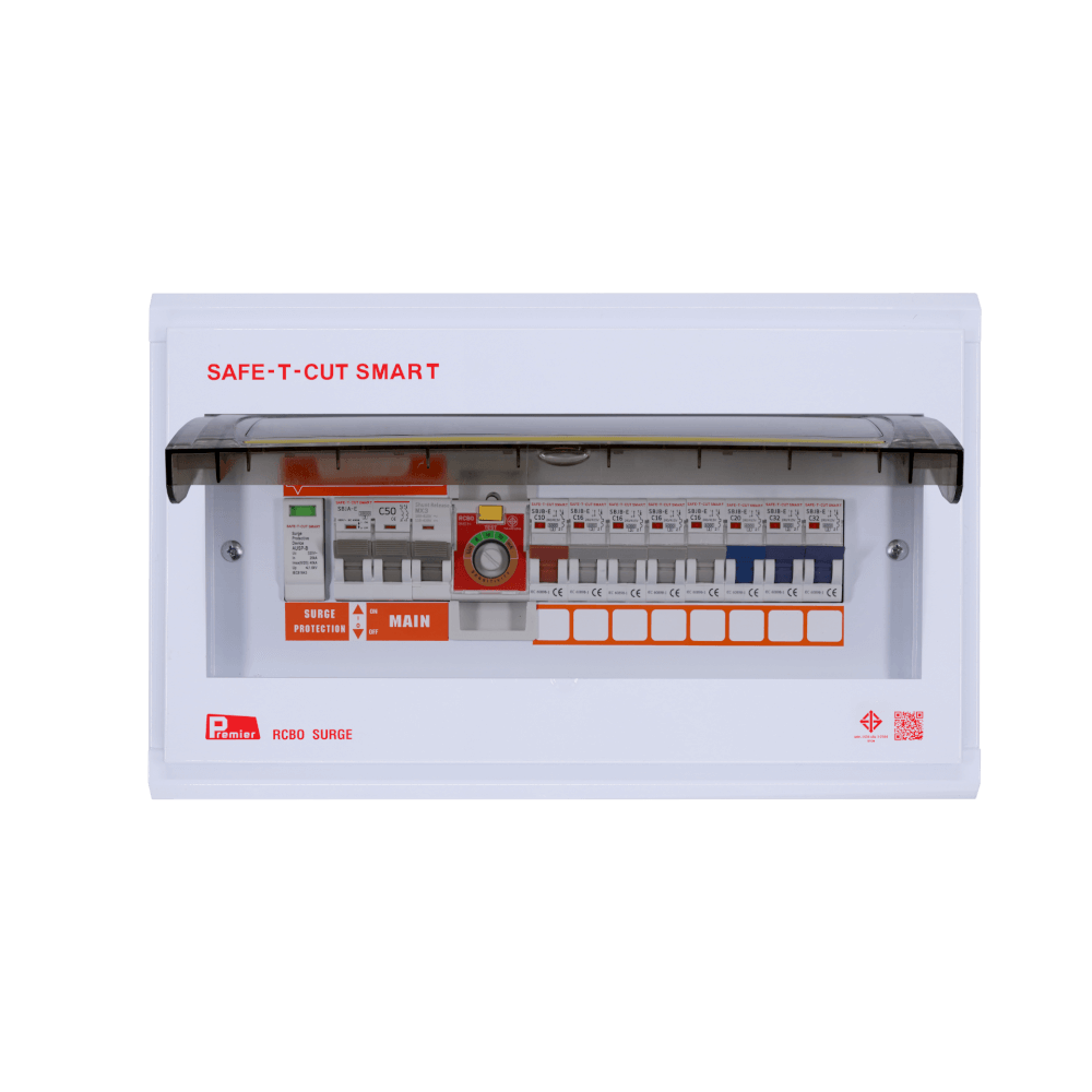 ชุดตู้คอนซูมเมอร์ 8 ช่อง เบรคเกอร์กันดูด 50 แอมป์ เซฟ-ที-คัท สมาร์ท รุ่น PREMIER SURGE