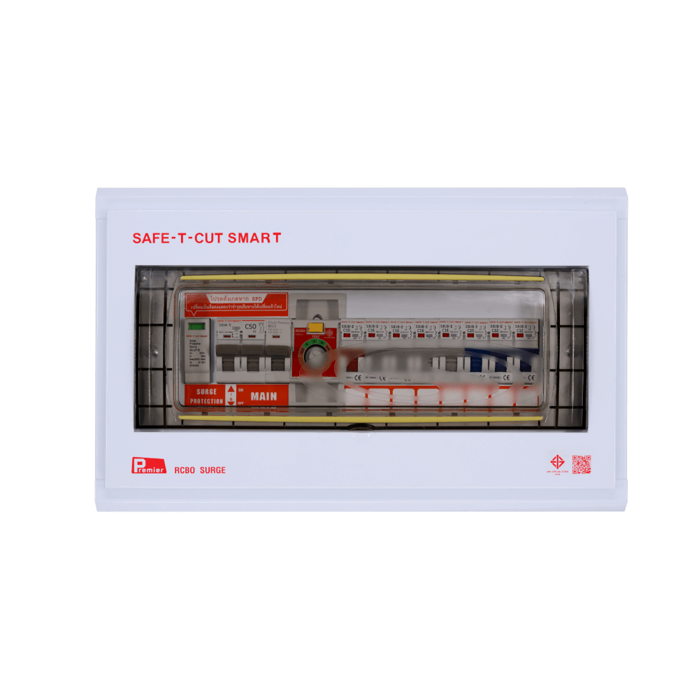 ชุดตู้คอนซูมเมอร์ 8 ช่อง เบรคเกอร์กันดูด 50 แอมป์ เซฟ-ที-คัท สมาร์ท รุ่น PREMIER SURGE