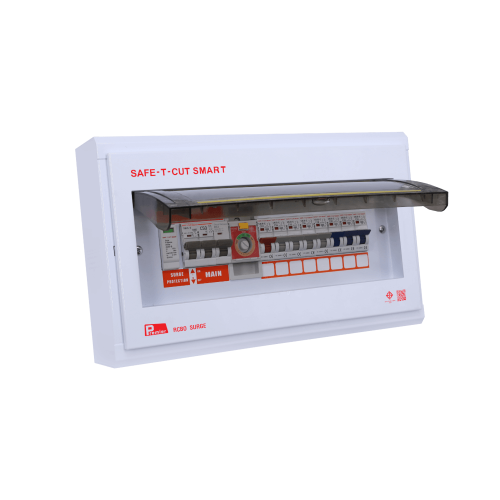 ชุดตู้คอนซูมเมอร์ 8 ช่อง เบรคเกอร์กันดูด 50 แอมป์ เซฟ-ที-คัท สมาร์ท รุ่น PREMIER SURGE