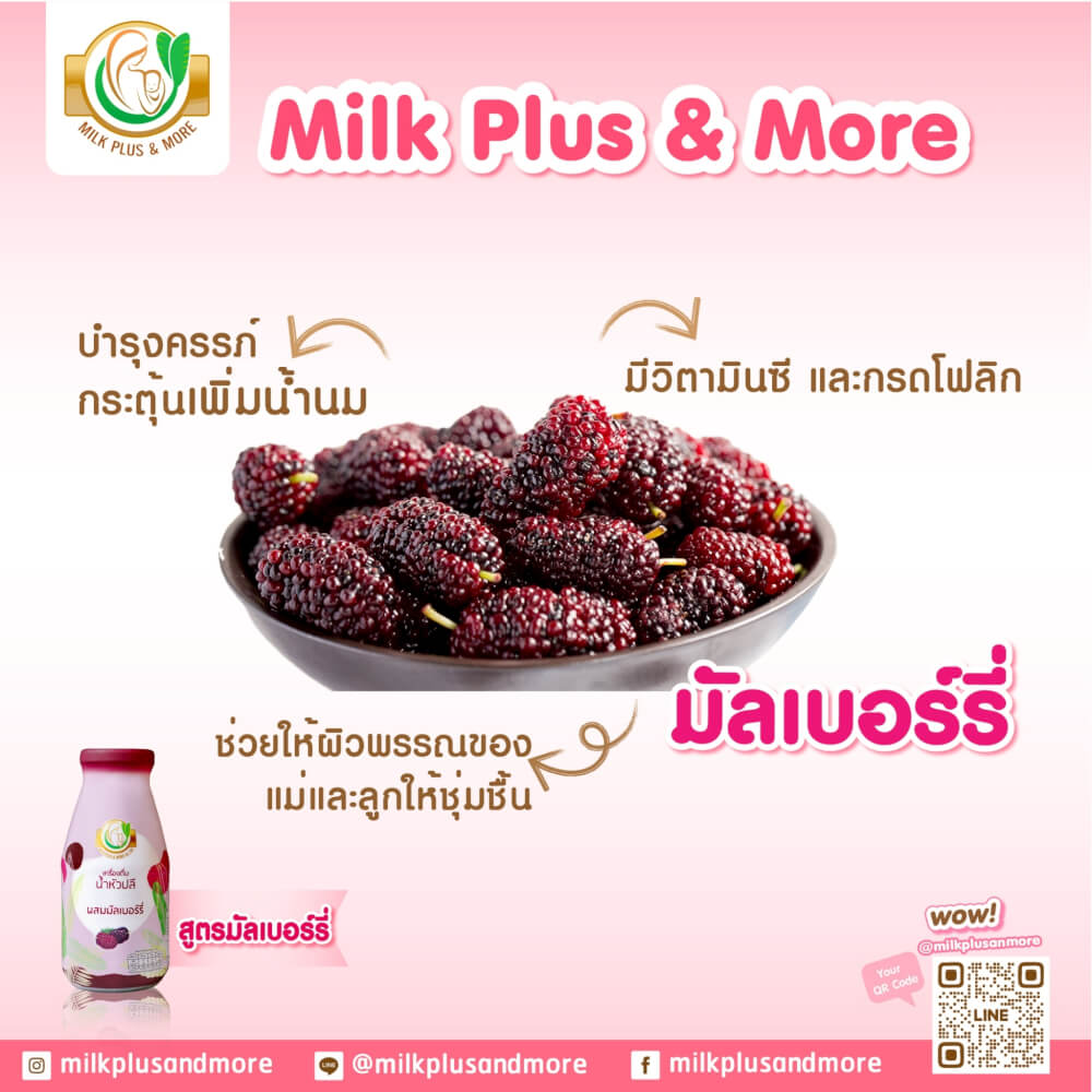 น้ำหัวปลีผสมอินทผลัม มิลค์ พลัส แอนด์ มอร์ สูตรมัลเบอร์รี่ 250 มล. 12 ขวด