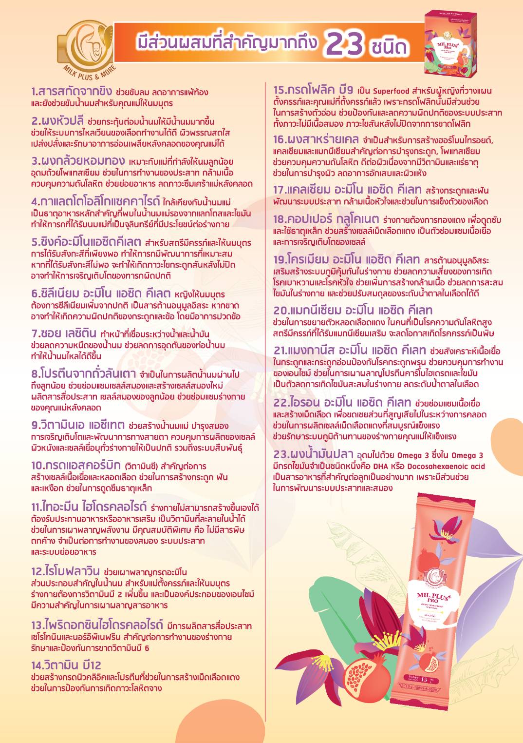 เครื่องดื่มปรุงสำเร็จชนิดผง มิล พลัส โปร ทับทิม 15 กรัม 10 ซอง
