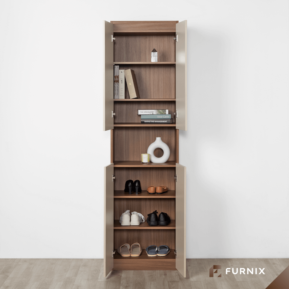 ตู้สูง FURNIX รุ่น VELOCE โมเดล B ขนาด 75*40*220 CM สีเบจและไม้เข้ม