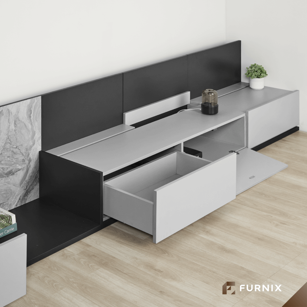 ตู้วางทีวี FURNIX รุ่น VELOCE ขนาด 300*52*60 CM สีเทาและกราไฟต์_5