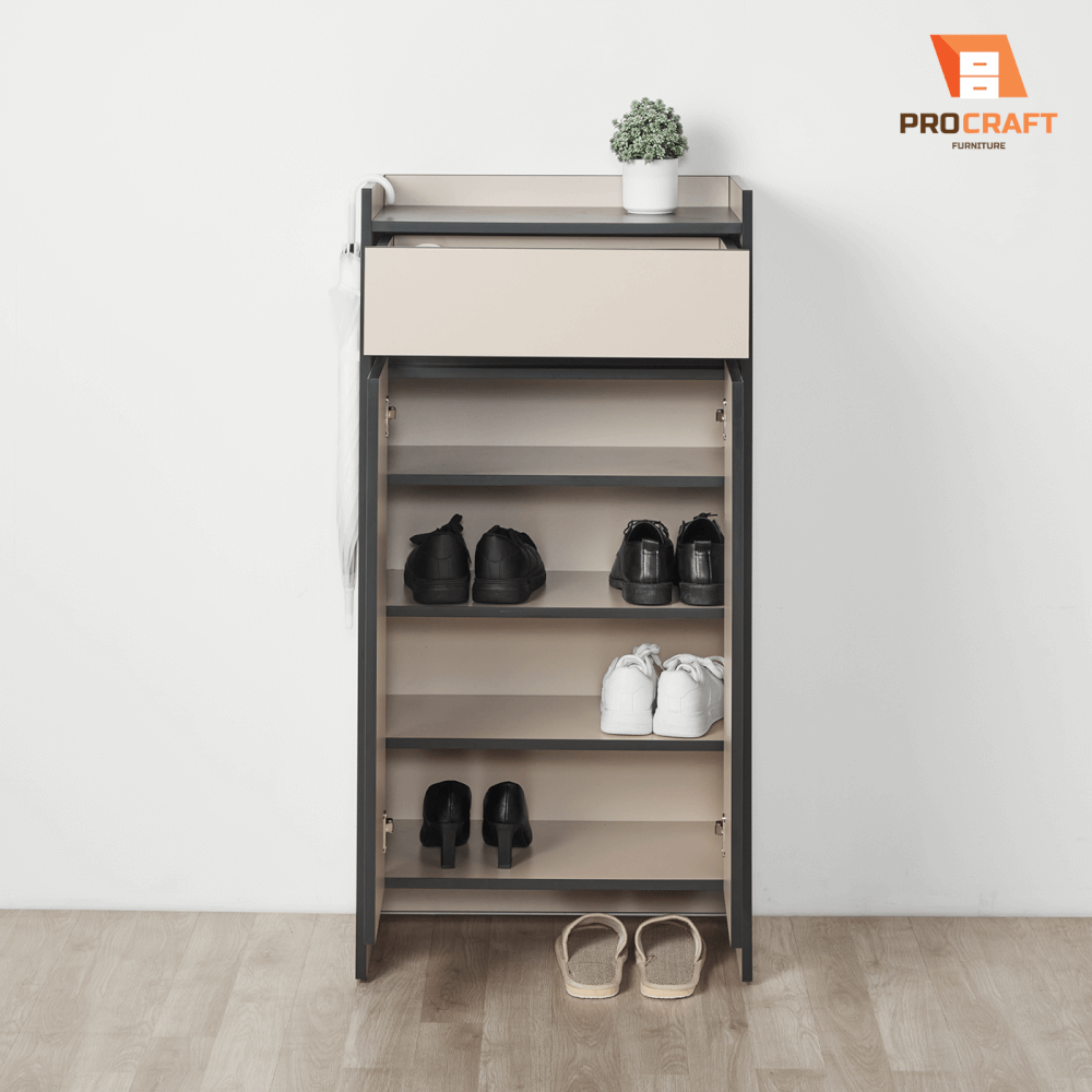 ตู้รองเท้า PROCRAFT รุ่น MONOLIT โมเดล C04.2 ขนาด 60*35*120 CM สีเบจและดำ_6