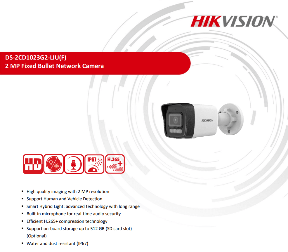 กล้องวงจรปิดระบบ IP HIKVISION รุ่น DS-2CD1023G2-LIU(2.8MM) | ทรงกระบอก ความละเอียด 2MP พร้อมฟังก์ชัน SMART HYBRID LIGHT