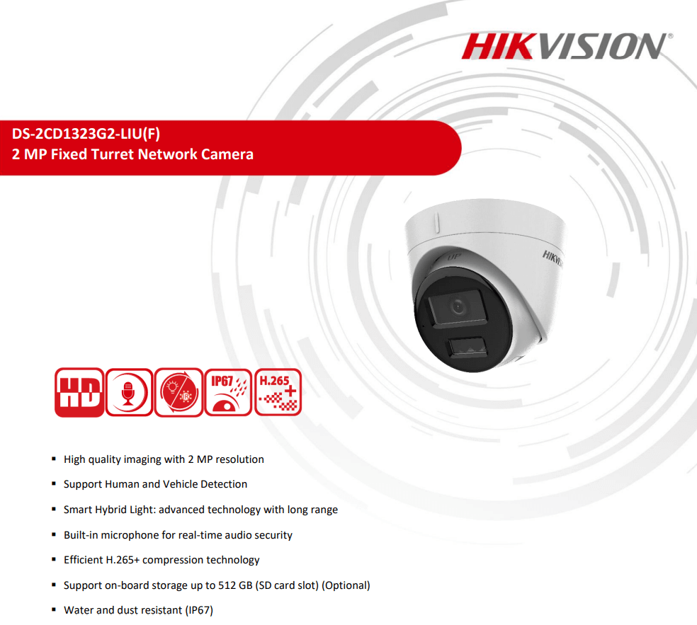 กล้องวงจรปิดระบบ IP HIKVISION รุ่น DS-2CD1323G2-LIU(2.8MM) | ทรงกลม ความละเอียด 2MP พร้อมฟังก์ชัน SMART HYBRID LIGHT_2