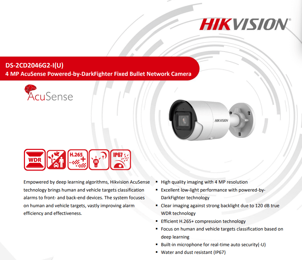 กล้องวงจรปิดระบบ IP HIKVISION รุ่น DS-2CD2046G2-I(2.8MM) | ทรงกระบอก ความละเอียด 4MP พร้อมฟังก์ชัน ACUSENSE
