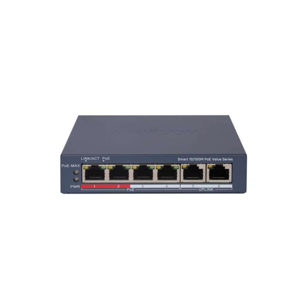 สวิตช์พีโออี HIKVISION รุ่น DS-3E1106P-EI/M | สวิตช์ POE อัจฉริยะ 4 พอร์ต FAST ETHERNET