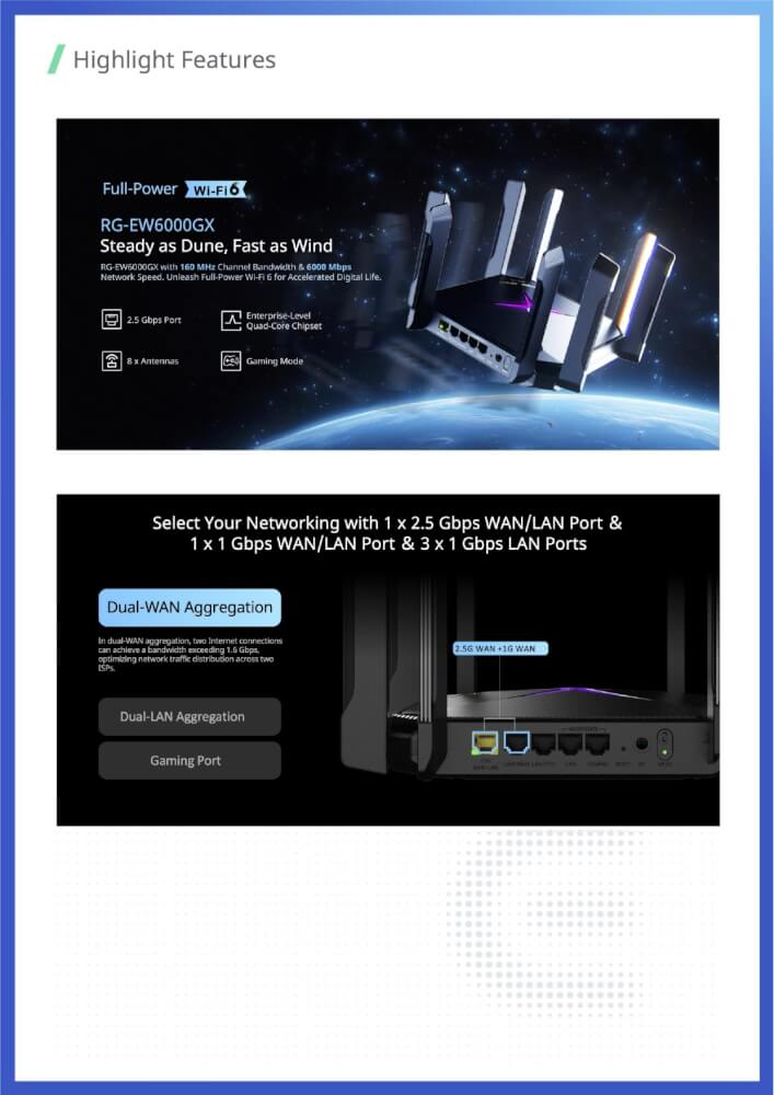 เราเตอร์ไวฟาย REYEE รุ่น RG-EW6000GX รองรับ WI-FI 6 6000MBPS MESH ROUTER WITH 2.5G PORT