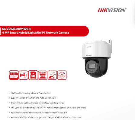 กล้องวงจรปิดระบบ IP HIKVISION รุ่น DS-2DE2C400MWG-E(2.8MM) | กล้องทรงกลมแบบหมุนได้(PT) ใช้งานภายนอก ความละเอียด 4MP  พร้อมฟังก์ชัน SMART HYBRID-LIGHT_2