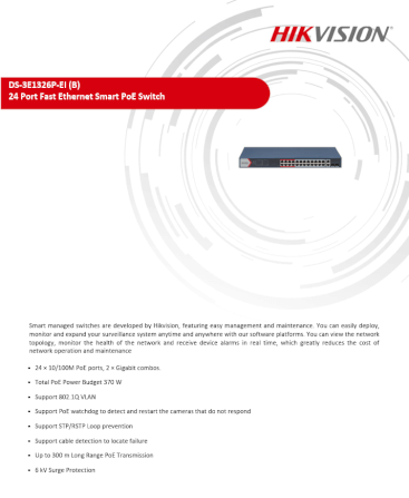 สวิตช์ HIKVISION รุ่น DS-3E1326P-EI | สวิตช์ POE 24 พอร์ต FAST ETHERNET SMART_2