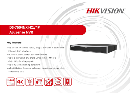 เครื่องบันทึก HIKVISION รุ่น DS-7604NXI-K1/4P | 4-CH POE 1U ซีรีส์ K ACUSENSE 4K_2