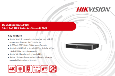 เครื่องบันทึก HIKVISION รุ่น DS-7616NXI-K2/16P | 16-CH รองรับ POE 1U K SERIES ACUSENSE 4K NVR_2
