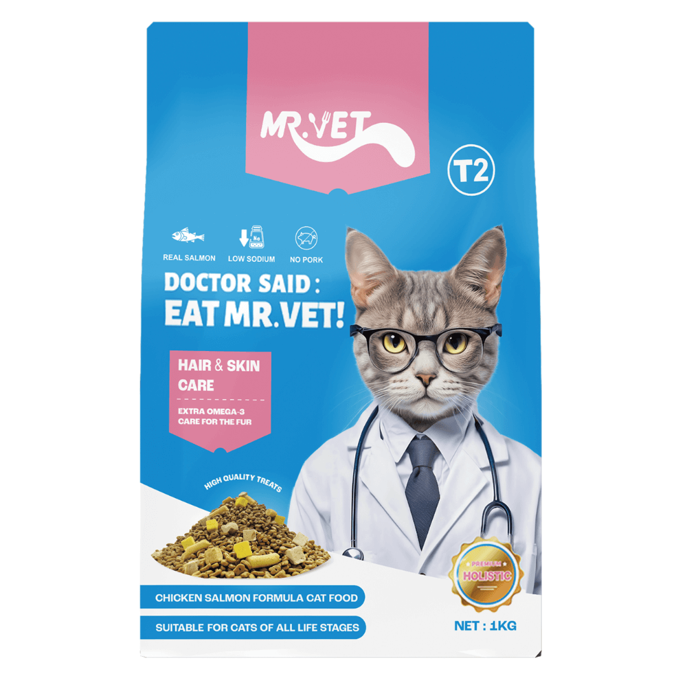 อาหารแมวผสมฟรีซดราย MR.VET สูตร T2 HOLISTIC รสไก่และแซลมอน 1 กก._0