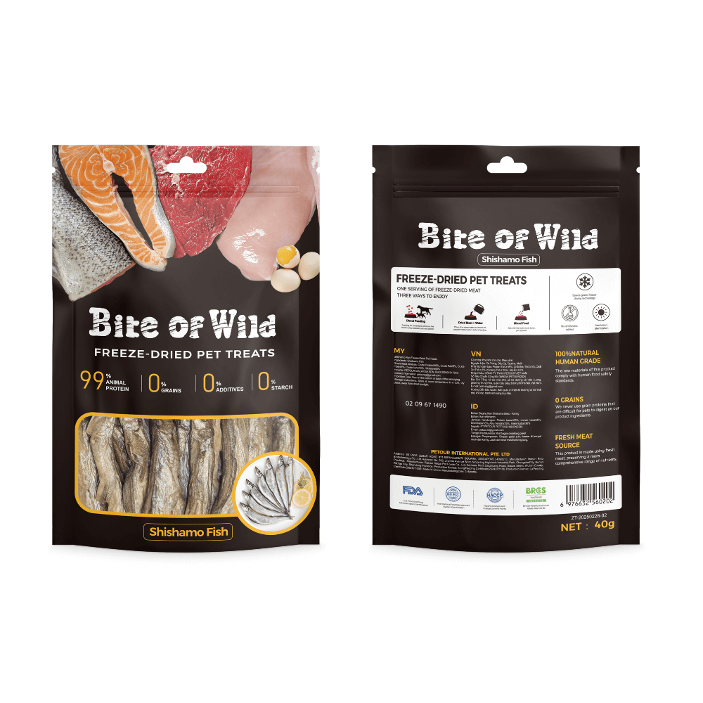 ขนมฟรีซดราย BITE OF WILD รสปลาชิชาโมะ (ปลาไข่) ขนาด 40 กรัม