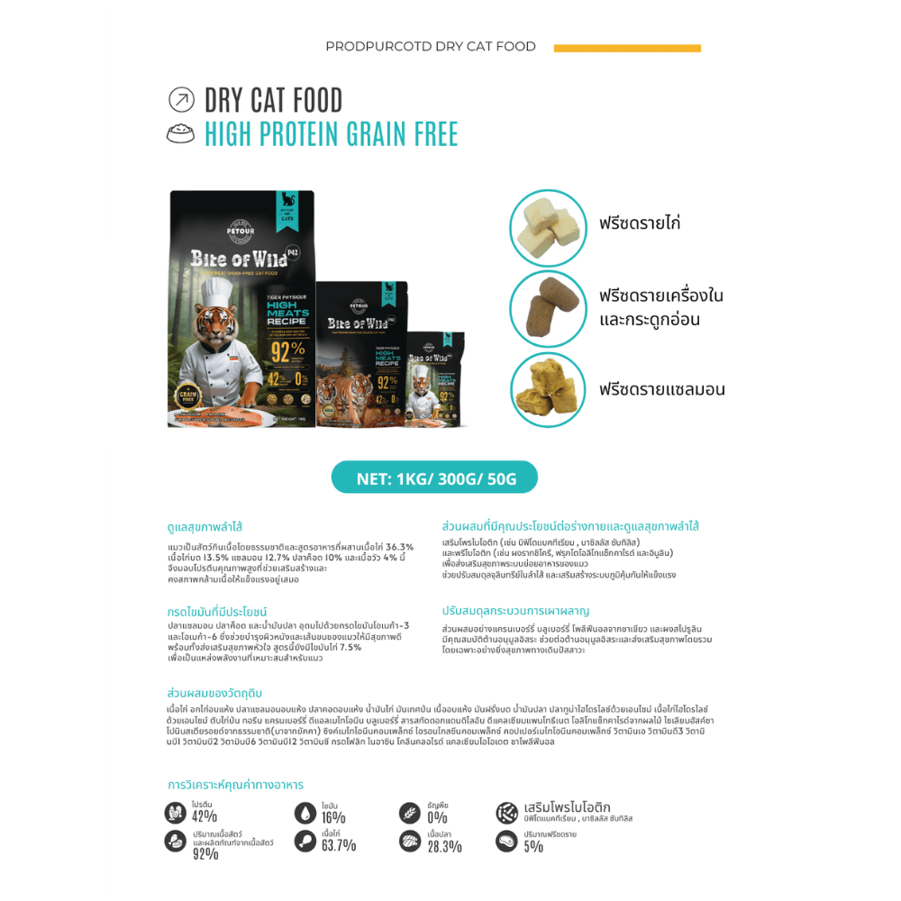 อาหารแมวผสมฟรีซดราย BITE OF WILD สูตร P42 HOLISTIC GRAIN FREE รสไก่และปลาทะเลน้ำลึก 300 กรัม_2