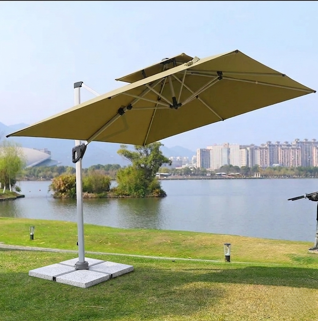 SUNSHADE SIDE 300 2 LAYER KHAKI + MARBLE BASE_0