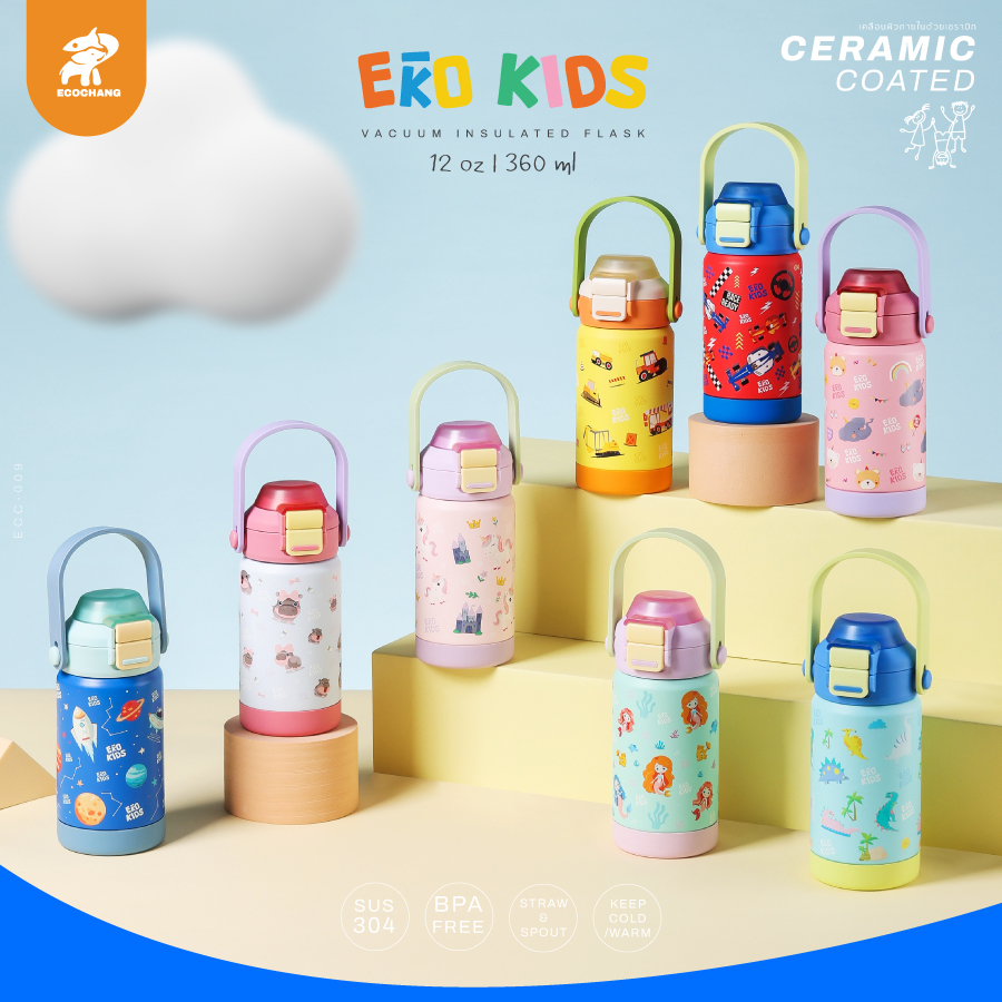 ขวดน้ำเก็บความเย็น เคลือบเซรามิก EKOKIDS ขนาด 360 มล (ANIMAL PINK)_4