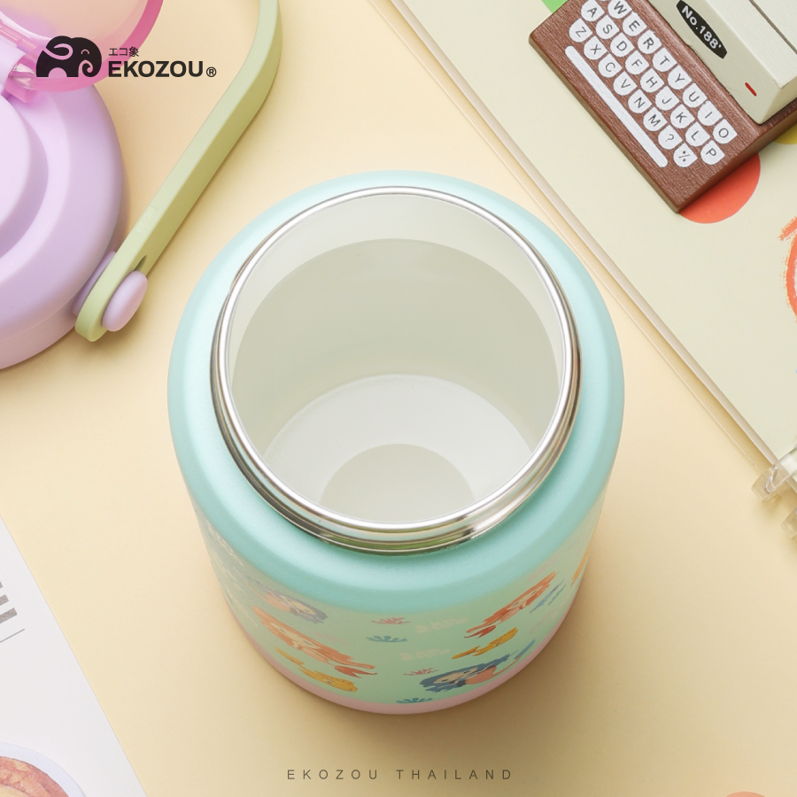 ขวดน้ำเก็บความเย็น เคลือบเซรามิก EKOKIDS ขนาด 360 มล (ANIMAL PINK)_2