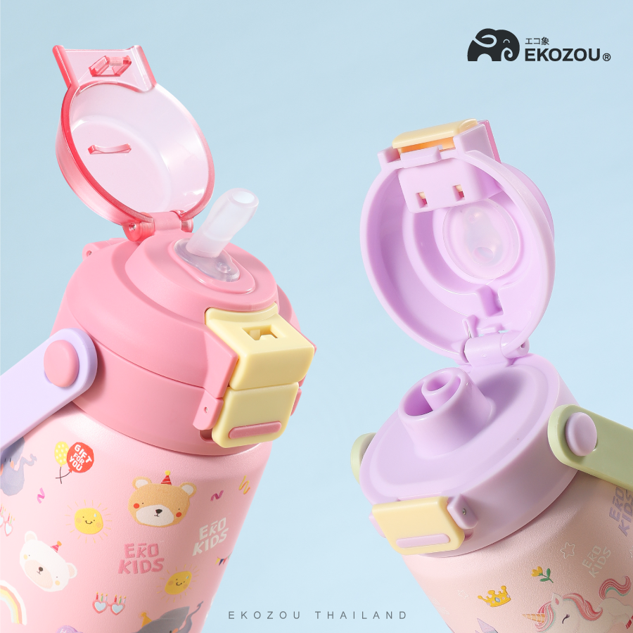 ขวดน้ำเก็บความเย็น เคลือบเซรามิก EKOKIDS ขนาด 360 มล (ANIMAL PINK)_3