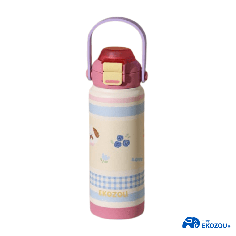 ขวดน้ำเก็บความเย็น เคลือบเซรามิก EKOZOU KATI AND CHATHAI ขนาด 750ML. (PINK-CREAM)