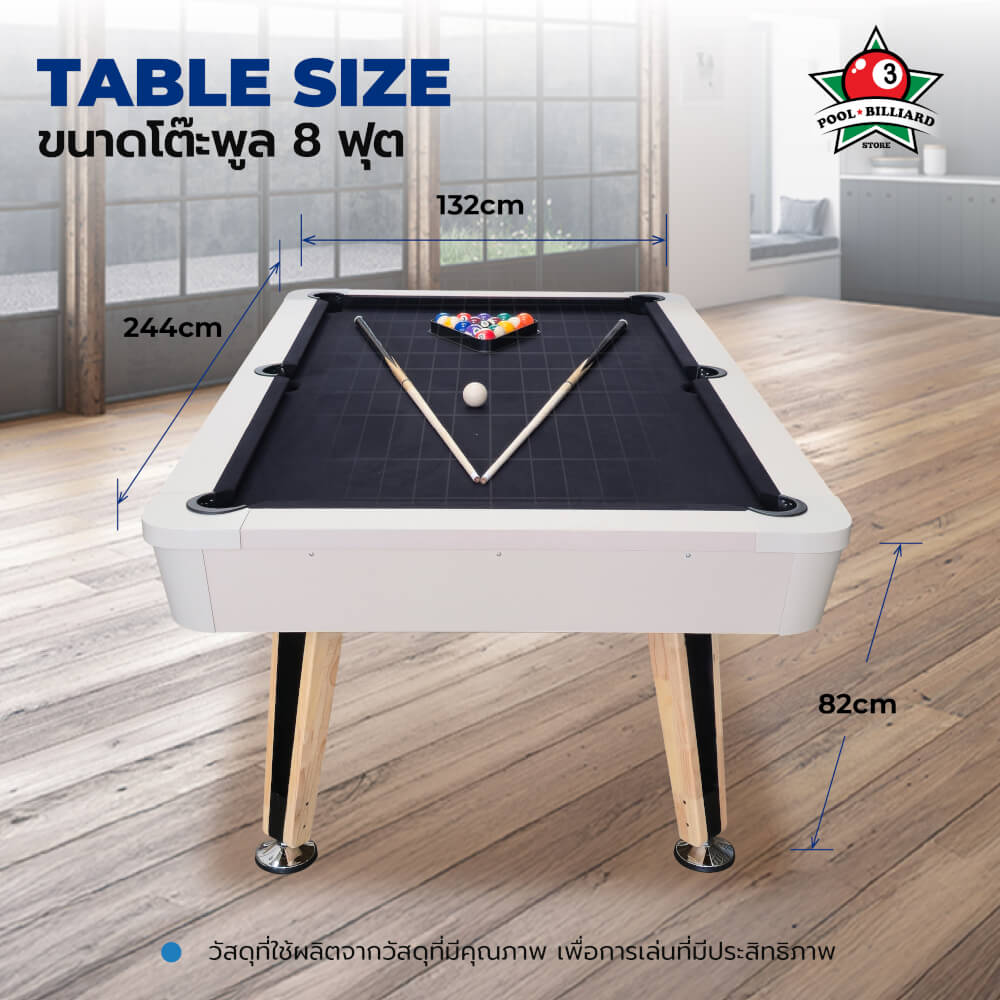 โต๊ะพูล POOL BILLIARD V.22 ขนาด 8 ฟุต สักหลากสีเทา_4