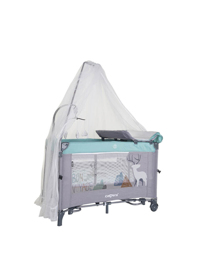 เปลเพนสำหรับเด็ก CAMERA รุ่น NEXTPEN2 เปิดข้างชิดเตียงคุณแม่ได้ สีฟ้า-เทา