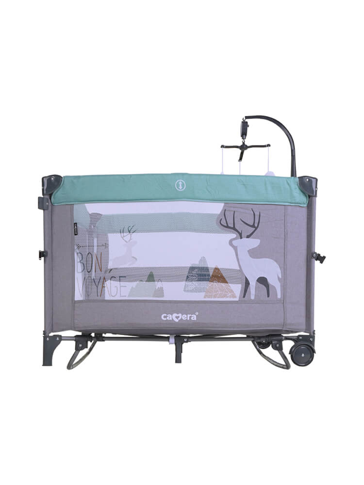 เปลเพนสำหรับเด็ก CAMERA รุ่น NEXTPEN2 เปิดข้างชิดเตียงคุณแม่ได้ สีฟ้า-เทา