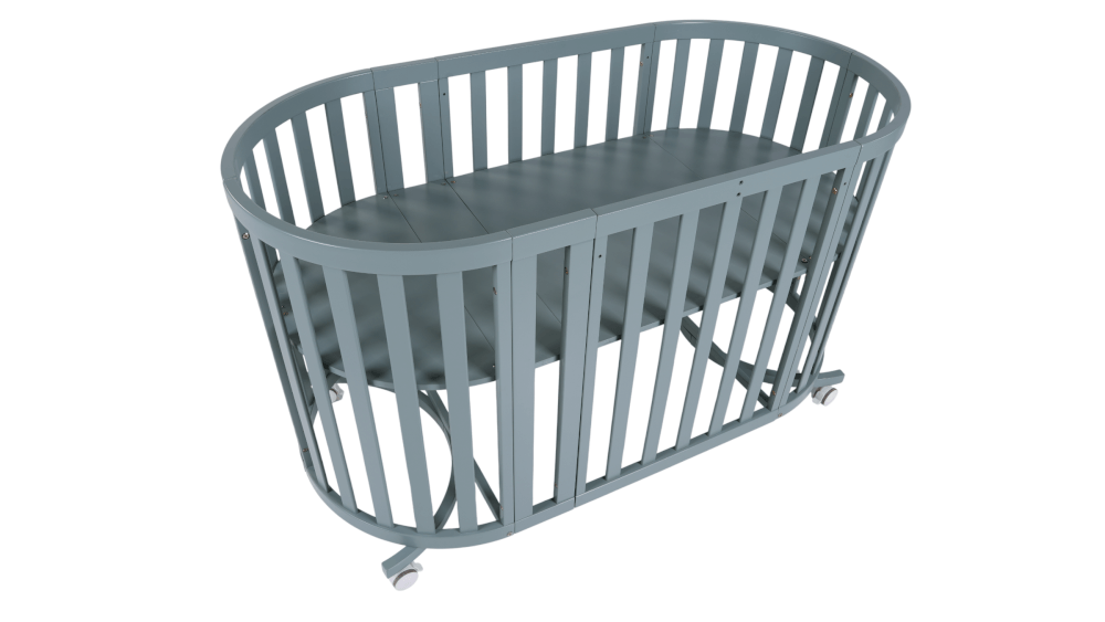 เตียงเด็ก MOMCO SOVA WOODEN COT พร้อมมุ้ง ปรับขนาดได้ 6 รูปแบบ สีเขียว