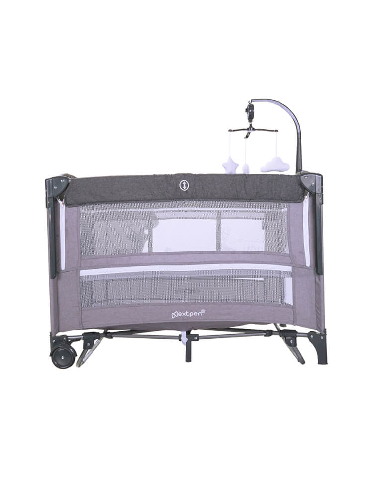 เปลเพนสำหรับเด็ก CAMERA รุ่น NEXTPEN2 เปิดข้างชิดเตียงคุณแม่ได้ สีเทา