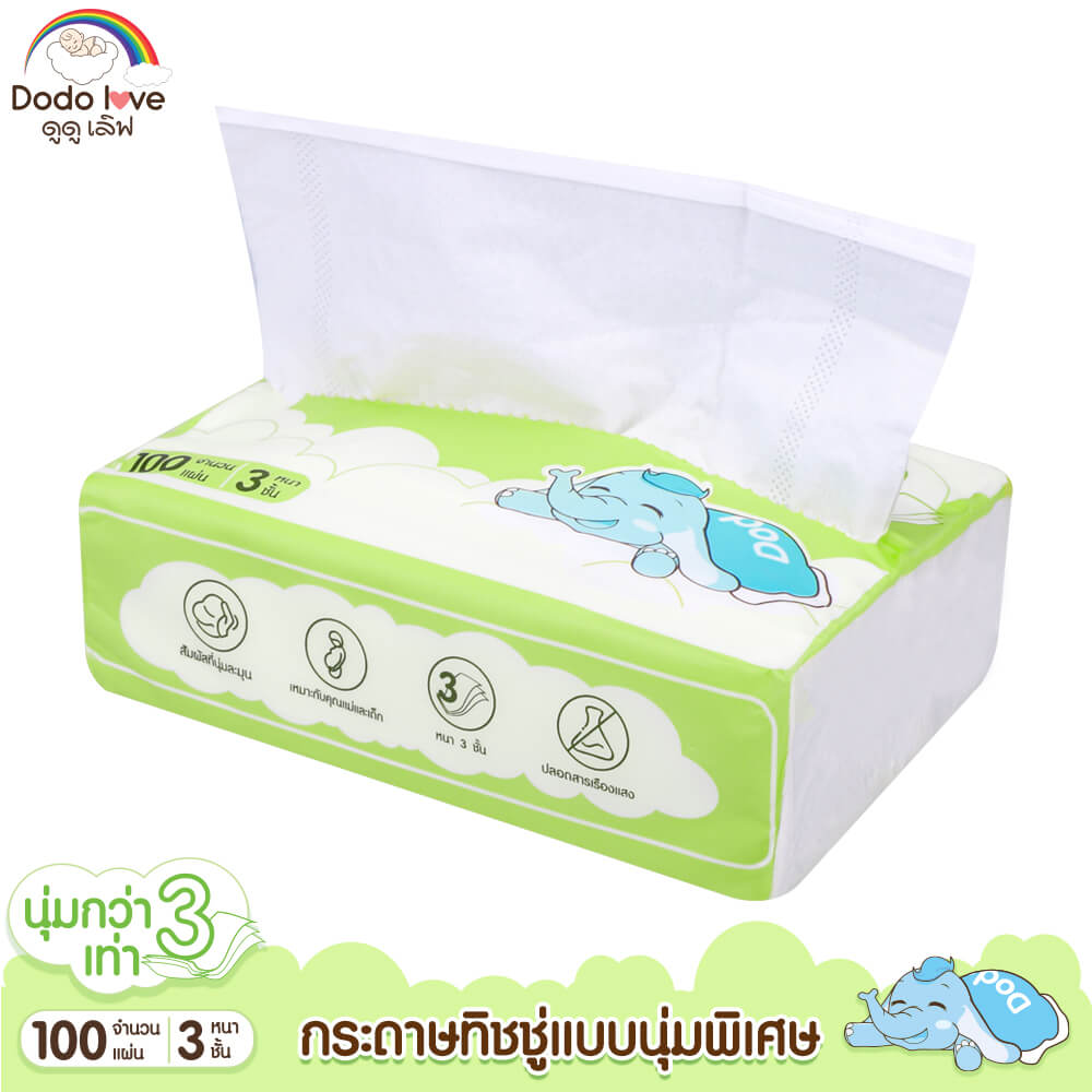 กระดาษทิชชู่ DODOLOVE สำหรับเด็กอ่อน แบบนุ่มพิเศษ 3 เท่า แพ๊ค 6 ห่อ