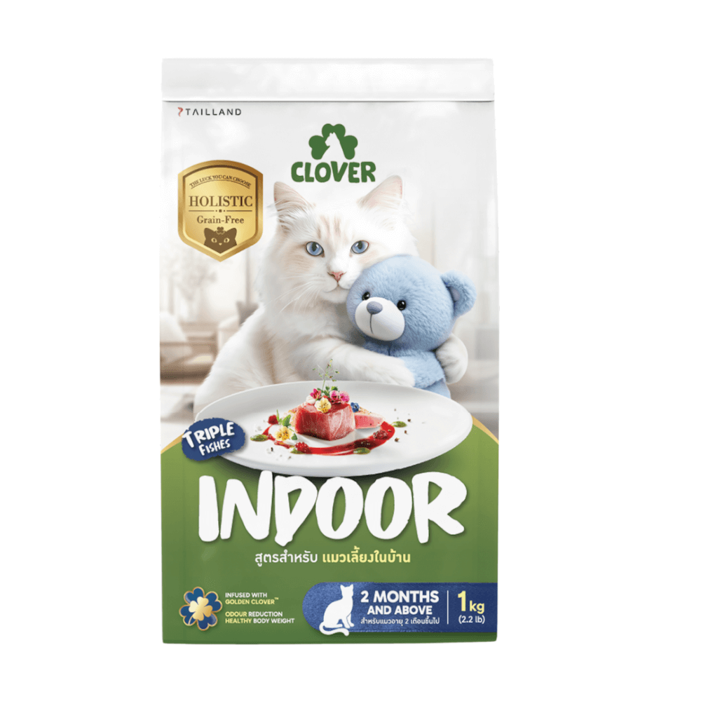อาหารแมว CLOVER สูตร INDOOR สำหรับแมวเลี้ยงในบ้าน เกรด HOLISTIC GRAIN-FREE โซเดียมต่ำ (1 KG)