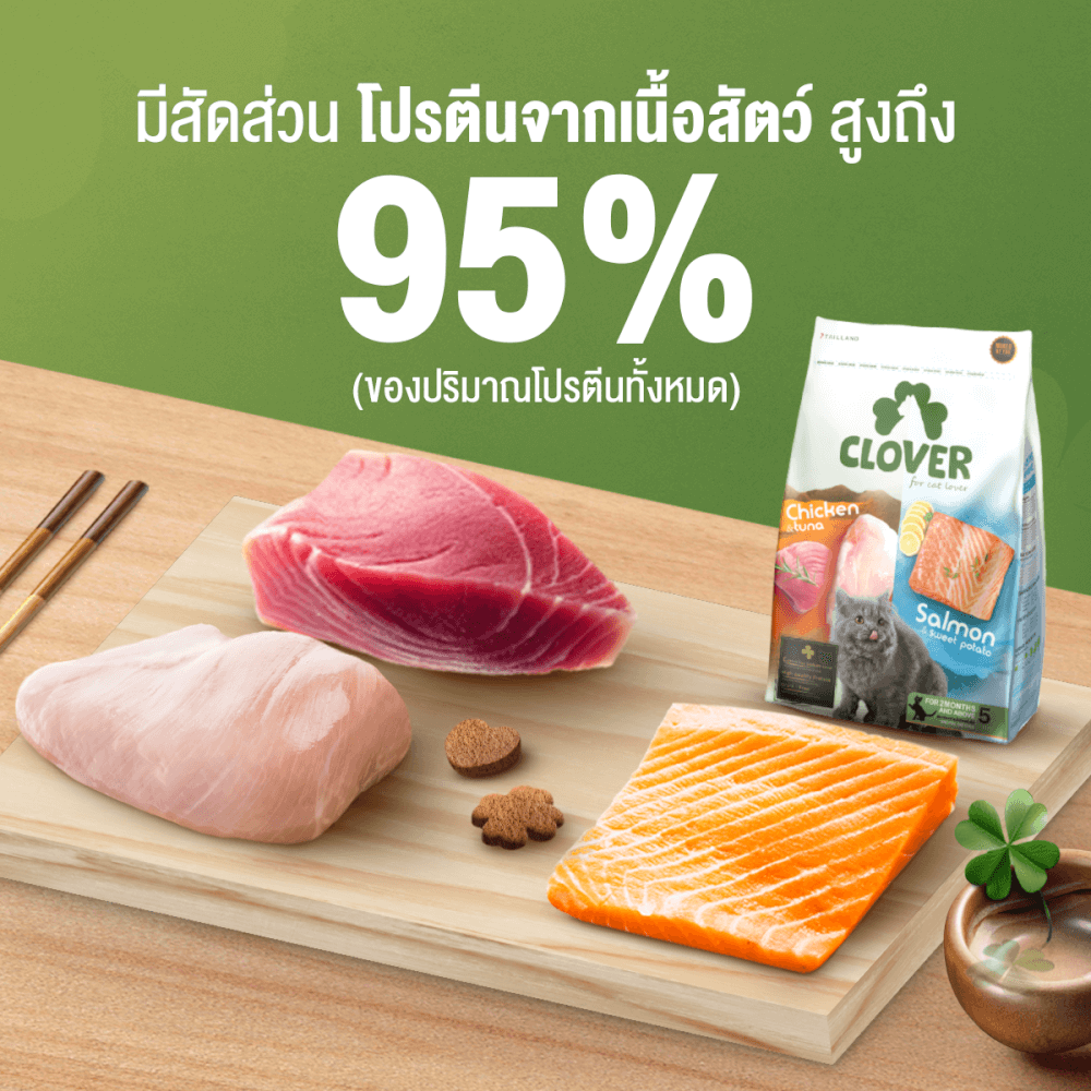 อาหารแมว CLOVER สูตร MIX BY YOU รสไก่กับทูน่า และแซลมอน เกรด HOLISTIC GRAIN-FREE โซเดียมต่ำ (400 G)