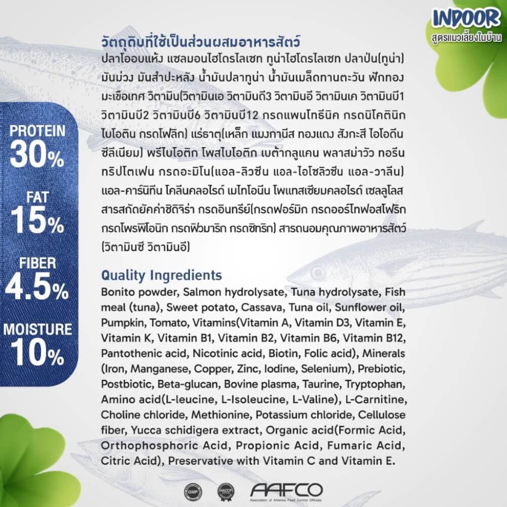 อาหารแมว CLOVER สูตร INDOOR สำหรับแมวเลี้ยงในบ้าน เกรด HOLISTIC GRAIN-FREE โซเดียมต่ำ (1 KG)_5