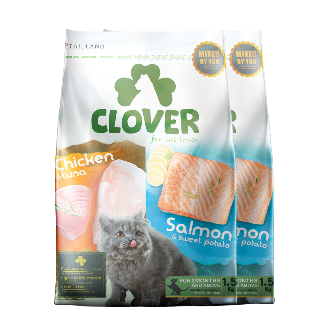 อาหารแมว CLOVER สูตร MIX BY YOU รสไก่กับทูน่า และแซลมอน เกรด HOLISTIC GRAIN-FREE โซเดียมต่ำ (3 KG)_0