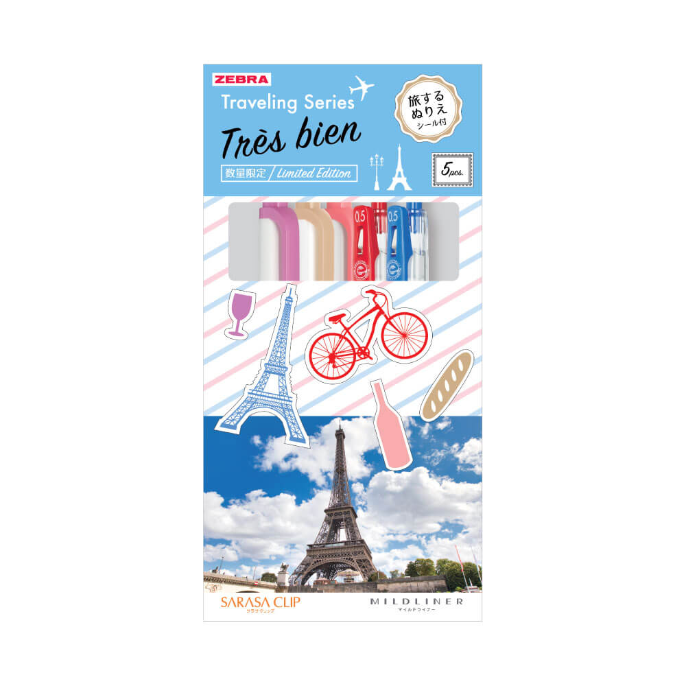 ชุดปากกาเจลและปากกาไฮไลท์ ZEBRA ธีม TRAVEL FRANCE แพ็ค 5 ด้าม
