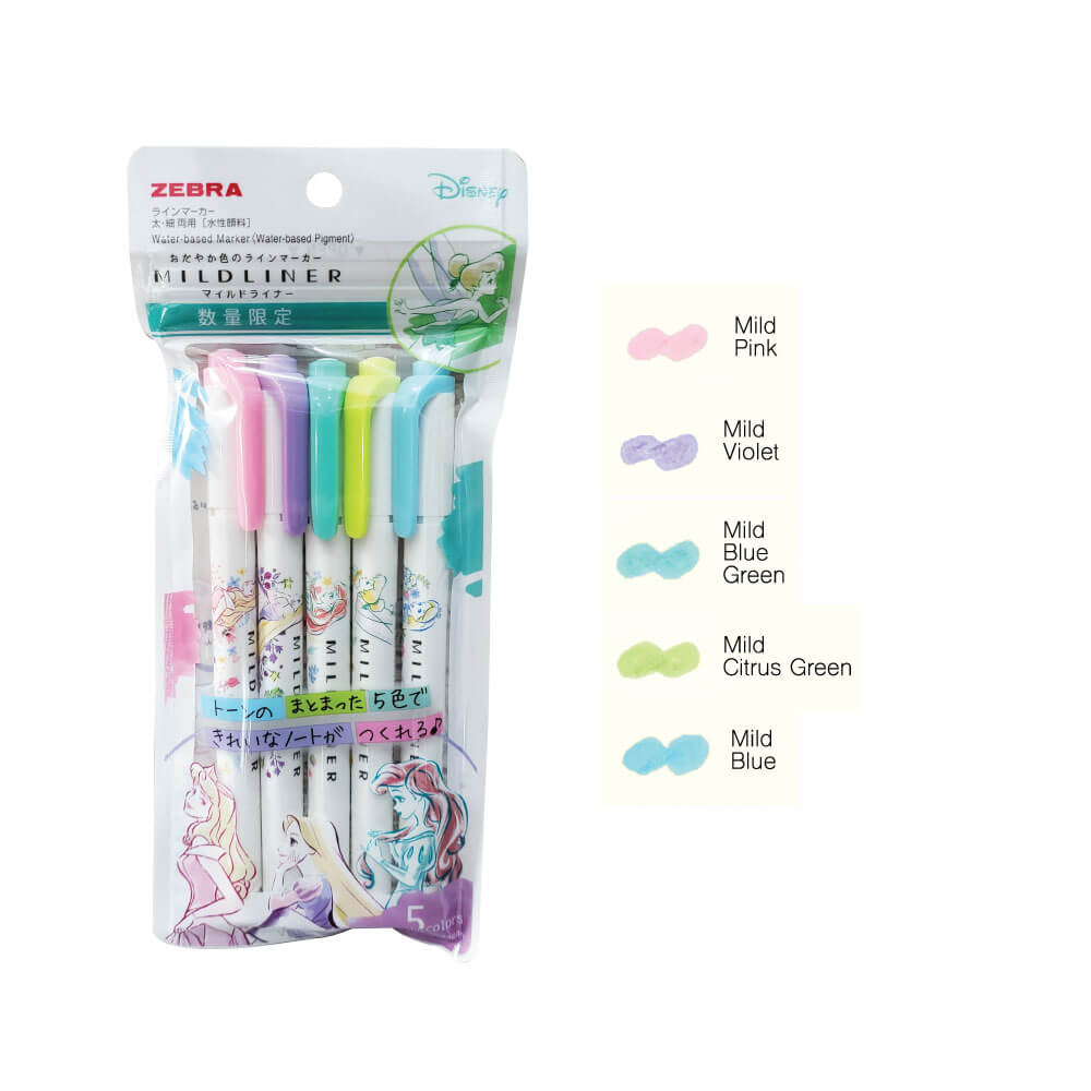 ปากกาไฮไลท์ ZEBRA 5C SET MILDLINER DISNEY เจ้าหญิง แพ็ค 5 ด้าม